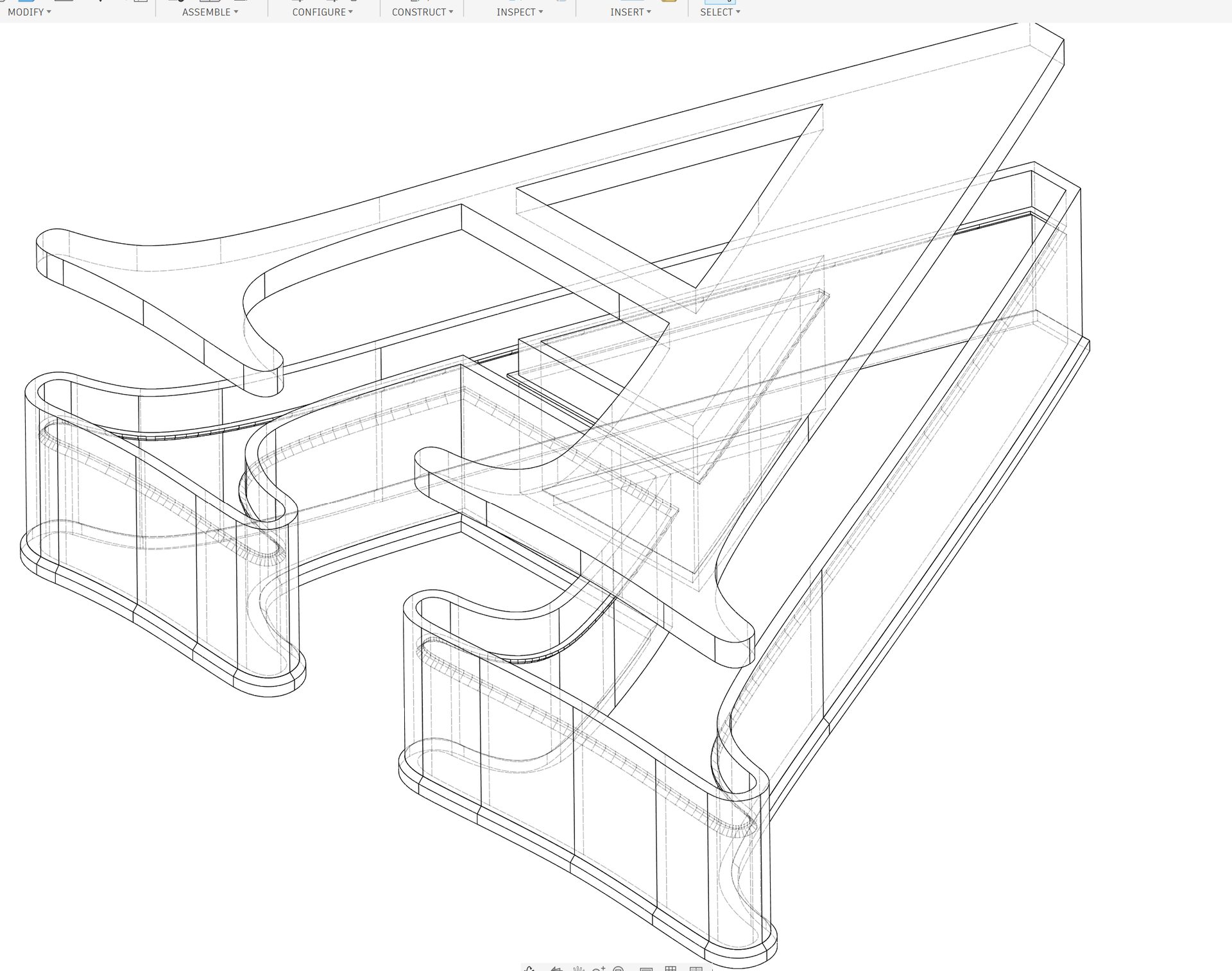 Wireframe of a channel letter A modelled in Fusion